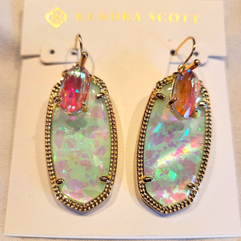 💖NWT RARE💖 KENDRA SCOTT Custom Mint Iridescent Illusion Dichroic Gold Earrings